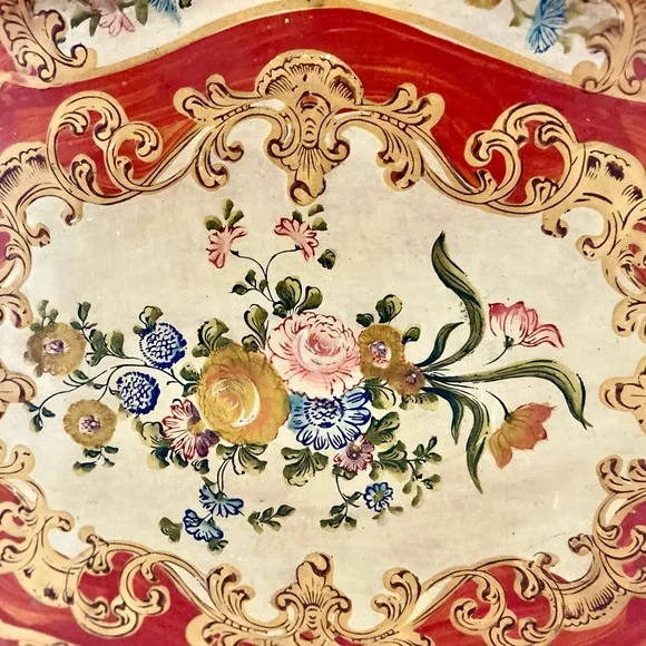 Vintage 18” Hand Painted Paper Mache Hand Painted Tole Tray. Made in Japan.